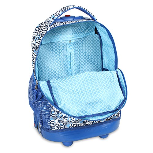 J World New York Sunny Rolling Backpack for Kids and Adults, Geo Blue