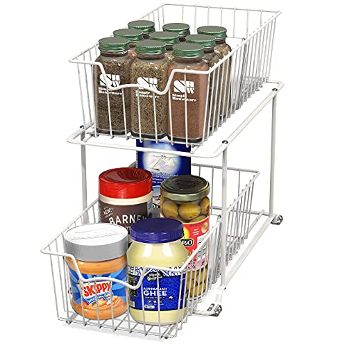Simple Houseware 2 Tier Wire Basket Drawer Organizer, White