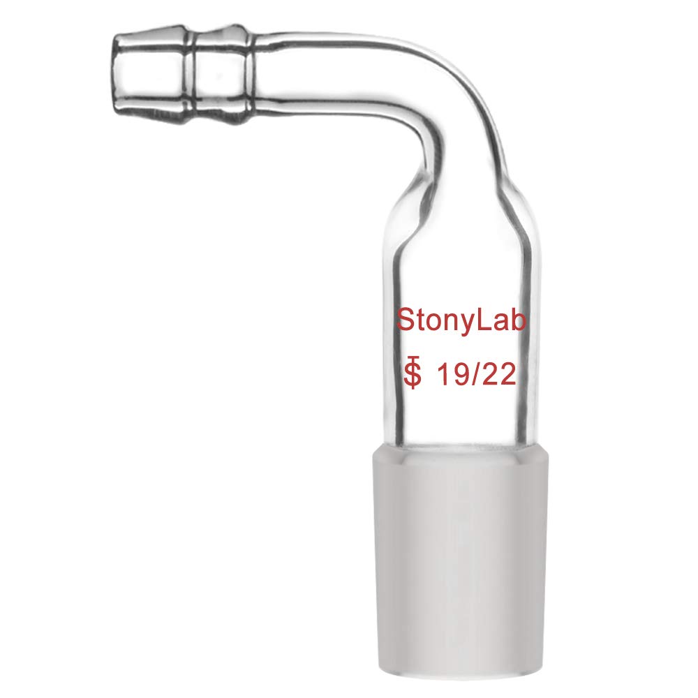 StonyLab Glass Bent Inlet Adapter With 19/22 Male Glass Joint and 9 mm Hose Connection Lab Glassware, 1 Pack