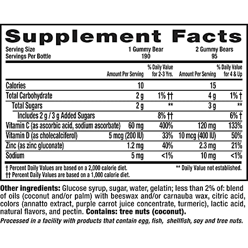 L’IL CRITTERS IMMUNE C DAILY GUMMY SUPPLEMENT VITAMIN FOR KIDS, FOR VITAMIN C, D AND ZINC FOR IMMUNE SUPPORT, ORANGE, LEMON, STRAWBERRY AND CHERRY FLAVORS, 190 GUMMIES (PACKAGING MAY VARY)