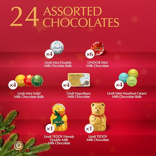 LINDT HOLIDAY TEDDY BEAR CHOCOLATE CANDY ADVENT CALENDAR, 4.5 OZ.