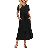 Gracyoga Women's Summer Maxi Dress 2025 Casual Short Sleeve Crewneck Flowy Swing Tiered Long Beach Dresses with Pockets