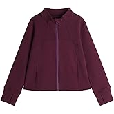 SEEFOR 2026 Premium Girls Zip Up Athletic Jacket, Raglan Sleeves Winter Coat with Thumb Holes & Front Pockets