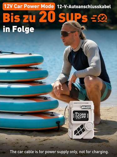 BAVIZZN 22PSI Elektrische Sup pumpe Mit Akku 12VDC Stand Up Paddle Pumpe Elektrisch Akku 59.2WH Typ-C-Anschluss Inflator & Deflator für Paddle-Board,Boot,Kayaks,Wassersport