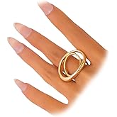 Chunky Double Hollow Oval Shaped Gold Ring for Women Statement Stackable Irregular Thick Silver Finger Rings Non Tarnish Minimalist Party Jewelry Gift