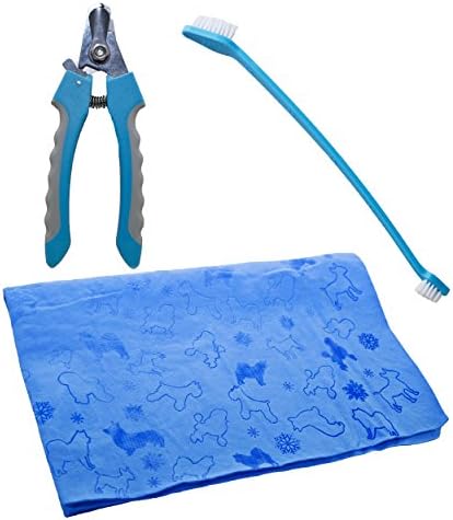 Pet Bath Care Kit Nail - Claw clipper, Toothbrush and Quick Drying Towel Set includes tools for any size of animal - small, medium, large dog cat ferret etc.