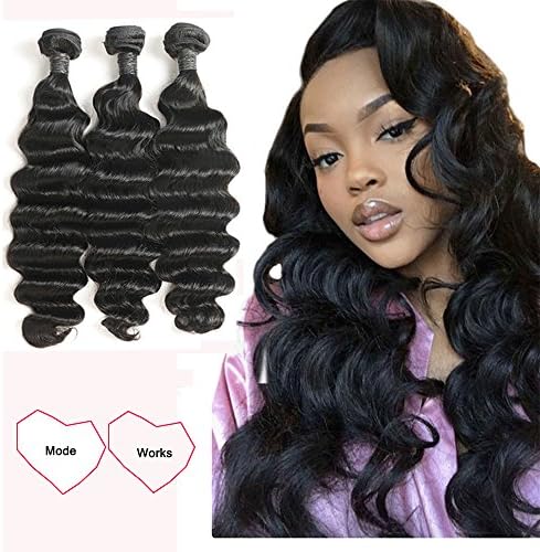 Mode Works Loose Deep Curly Wave Bundles 10 12 14 inches 3 Bundles of Peruvian Virgin Hair Loose Deep Curly Hair Weave Wet and Wavy Remy Human Hair Extension Deal Natural Color (10 12 14)