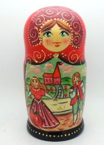 Nesting dolls Russian Hand Carved Hand Painted 5 piece DOLL Set Cinderella fairy tale