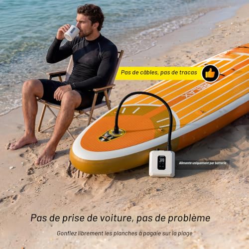 TOPUMP Portable Electric Paddle Pump, 20 PSI Rechargeable Cordless SUP Pump with Auto Shut-off, Double Stage Fast Inflation and Deflation, 7 Nozzles for Kayaks, Boats, Tents
