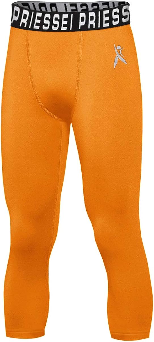 PRIESSEI Youth Boys Compression Pants 3/4 Basketball Leggings Sports