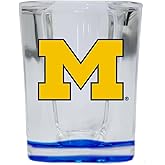 R and R Imports Michigan Wolverines 2 Ounce Shot Glass Square Blue Base Officially Licensed Collegiate Product Single