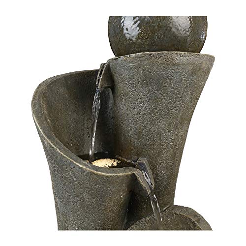 xpiyaer Modern Sphere Patio Floor Fountain 24", Faux Stone Indoor Outdoor Zen Floor Water Fountain with LED Lights for Home Garden,Patio Decor