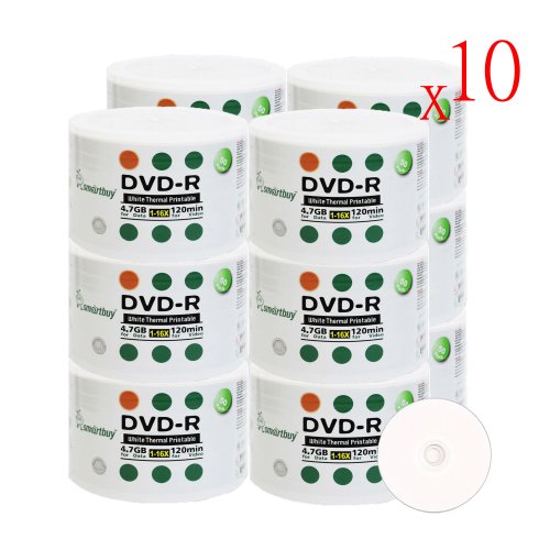 Smart Buy 6000 Pack DVD-R 4.7gb 16x Thermal Printable White Blank Data Video Record Disc, 6000 Disc 6000pk
