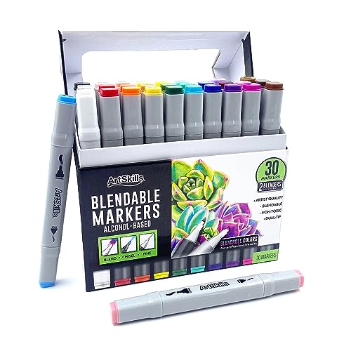ArtSkills Artists Alcohol Markers Set, Blendable Dual Tip Markers Permanent Marker Set for Adult Coloring, Drawing, 30-Count