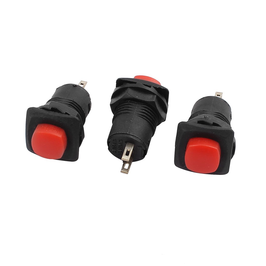 sourcingmap 3Pcs AC125V 3A 250V 1.5A SPST 11mm Mount Dia Red Cap Latching Push Button Switch
