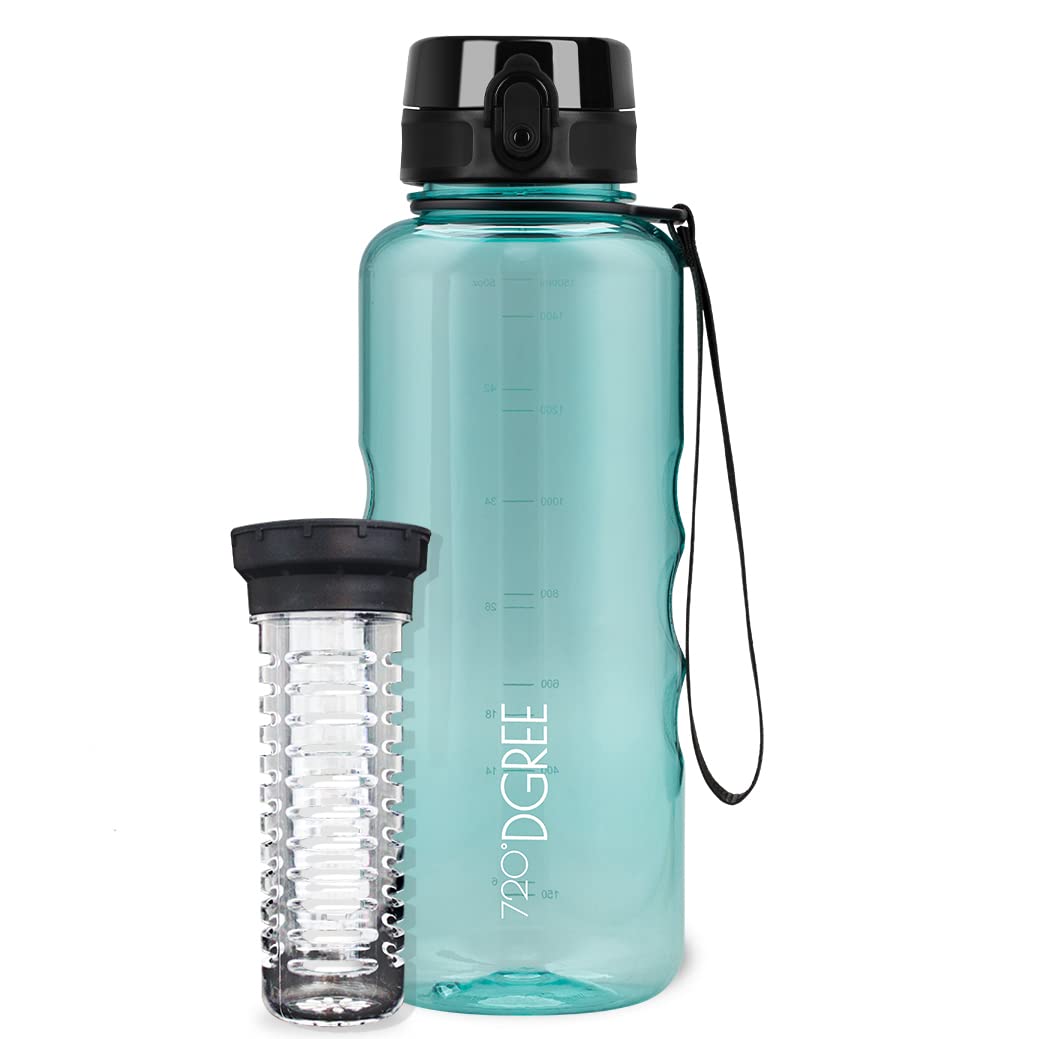 720°DGREE Water Bottle “uberBottle“ - 1.5 L crystalClear +Fruit-Infuser - BPA-Free Tritan, Leakproof, Reusable Drinking Bottle - Sports Bottle for Gym, Fitness, Hiking, Travel, School, Office