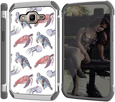 [J2 Prime] Case, CASECREATOR[TM] For Samsung Galaxy J2 Prime (Unlocked)~DSC HYBRID TPU Hard Case Silver White-Jellyfish and Turtles
