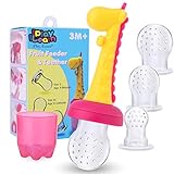 iPlay, iLearn Baby Fresh Food Fruit Feeder, Nibbler Pacifier, Safe BPA Free Infant Teether Set, 3 Silicone Feeding Nipples, Unique Giraffe Teething Toy Gift for 6, 9, 10, 12 Month Newborn, Boys, Girls