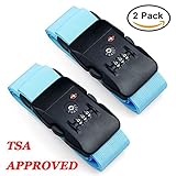 Hibate TSA Lock Travel Luggage Strap Suitcase Belts - Blue, Pack of 2