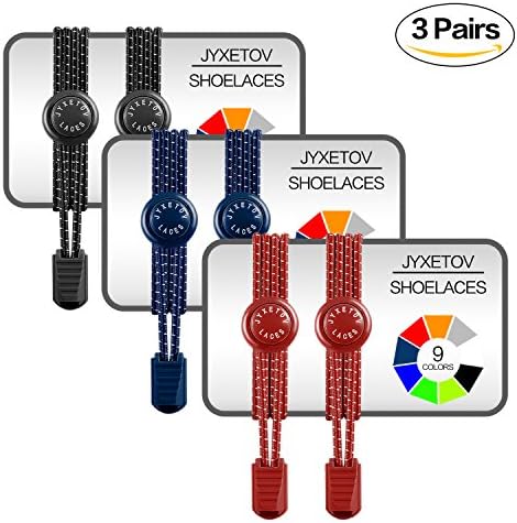 JYXETOV Elastic No Tie Shoelaces with Bonus (9 Colors, 1 Pair, 2 Pairs or 3 Pairs to Choose) for Adults, Kids, Seniors, Casual Shoes, Sneaker, Boots