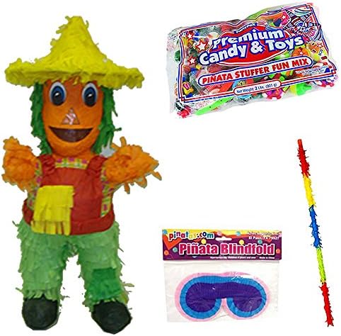 Halloween Scarecrow Pinata Kit Including Pinata, 2lb Filler, Buster Stick and Blindfold