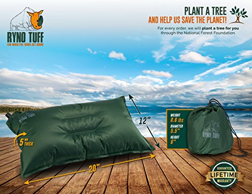Ryno Tuff Self-Inflating Camping Pillow - Portable and Durable Inflatable Air Pillow Which Will Provide Comfort and Insulation While Camping, Backpacking, Thru Hiking and Traveling. Carry Bag Included