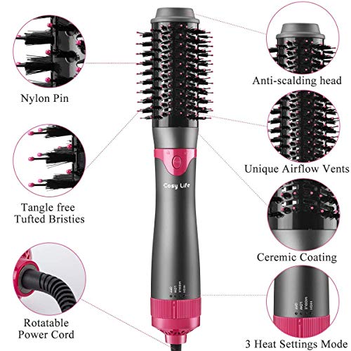 Hair Dryer Brush Hot Air Brush,Cosy Life 1000W 3 Heat Settings 3 in 1 Negative Ion One Step Hair Dryer & Volumizer with Interchangeable Brush Heads