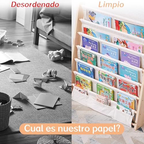 CACSZSOI Librero Montessori Infantil, Estantería de Almacenamiento para Libros de Niños con Múltiples Bolsillos, Muebles Montessori para Niños
