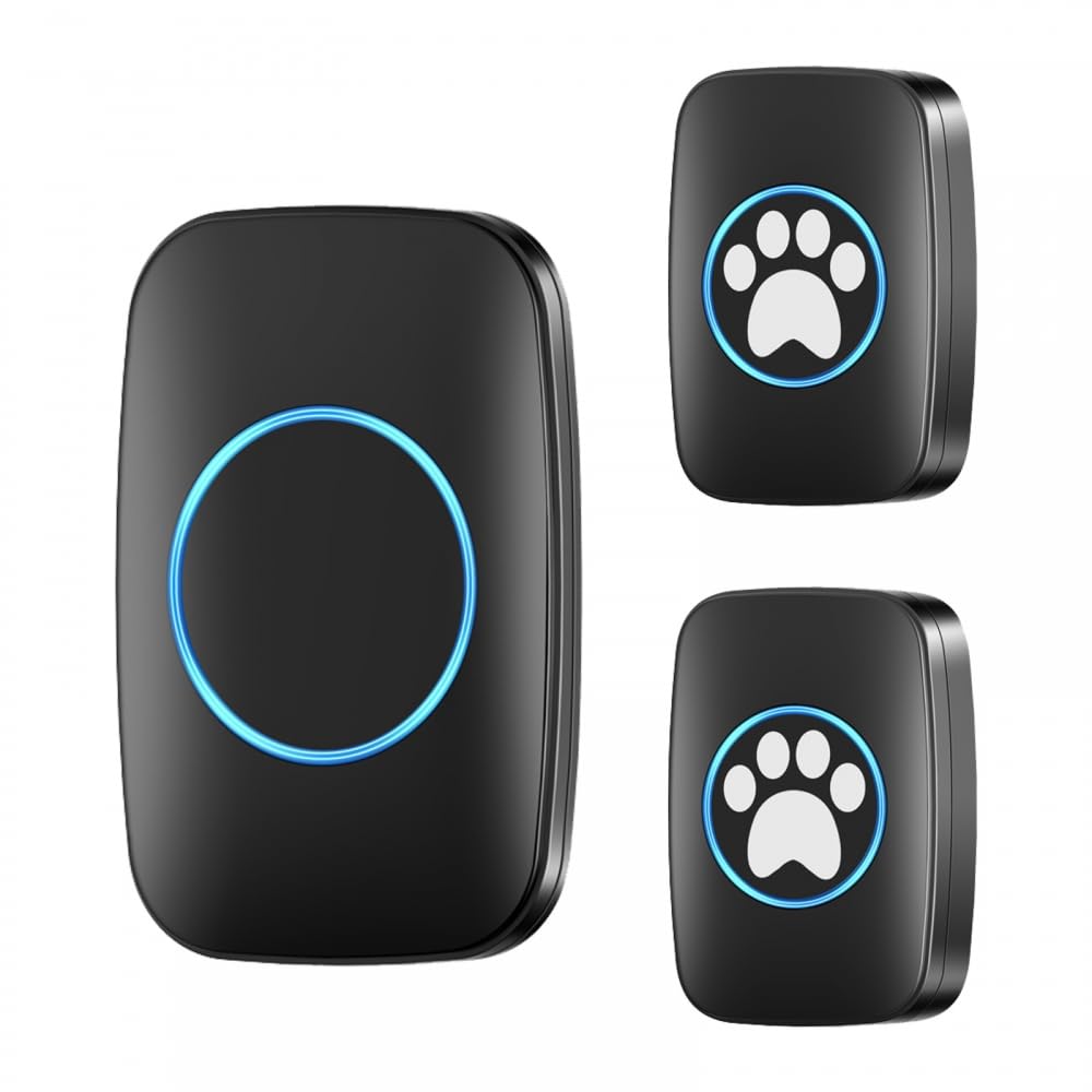 DONGKER Wireless Dog Doorbell,Waterproof Self-Powered Dog Bell with 980feet / 300m Range 60 Chimes 5-Level Volume for Plug in Door Entry Bell suit Small Medium Dog