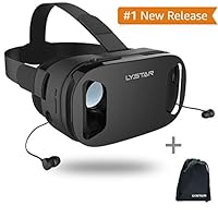 3D VR Glasses W/Headphones Virtual Reality Headset for VR Games & 3D Movies by LyStar, VR Headset 3D Video Glasses for IOS & Android Smartphones Fit for 4.5"-6.0", Touch Screen Button Trigger from LyStar