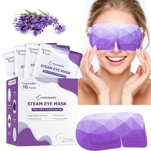 FRSHMORN 16 Packs Steam Eye Mask, Heated Eye Mask for Sleeping, Warm Compress for Eyes, Self Heating Disposal Steam Mask for Home Sleep, Office, Spa, Travel Essentials Stocking Stuffers (Lavender)