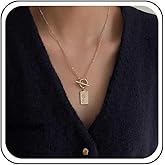 Andelaisi Boho Square Pendant Necklace Vintage Textured Medallion Necklace T Bar Chain Necklaces Medal Portrait Choker Necklaces Jewelry for Women