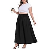Lastshe Plus Size Maxi Skirt for Women Casual Elastic High Waist Boho Flowy A-line Spring Long Skirts with Pockets