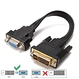 CABLEDECONN Active DVI-D Dual Link 24+1 Male to VGA Female Video with Flat Cable Adapter Converter Black (E0207)