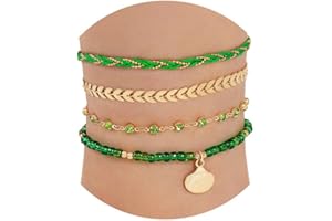 ZZ ZINFANDEL 4Pcs Bohemian Puka Shell Anklets Beaded Bracelets for Woman,Gold Anklets Beach Foot Chain Charm Adjustable Bead Bracelets for Girls Foot Jewelry