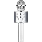Wireless Bluetooth Karaoke Microphone Portable Handheld Mic Speaker 3-in-1 for All Smartphones Gifts Silver