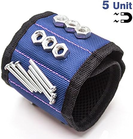 DIY Magnet Wristband Tool Belt ,WDK Magnetic Wristband with 5 Powerful Magnets for Holding Tools, Screws, Nails. With Adjustable Velcro Strap (Blue)