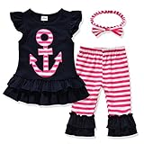 Miniowl Toddler Girls 3 pcs Ruffle Flare Pants Black Top with Headband