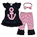 Miniowl Toddler Girls 3 pcs Ruffle Flare Pants Black Top with Headband