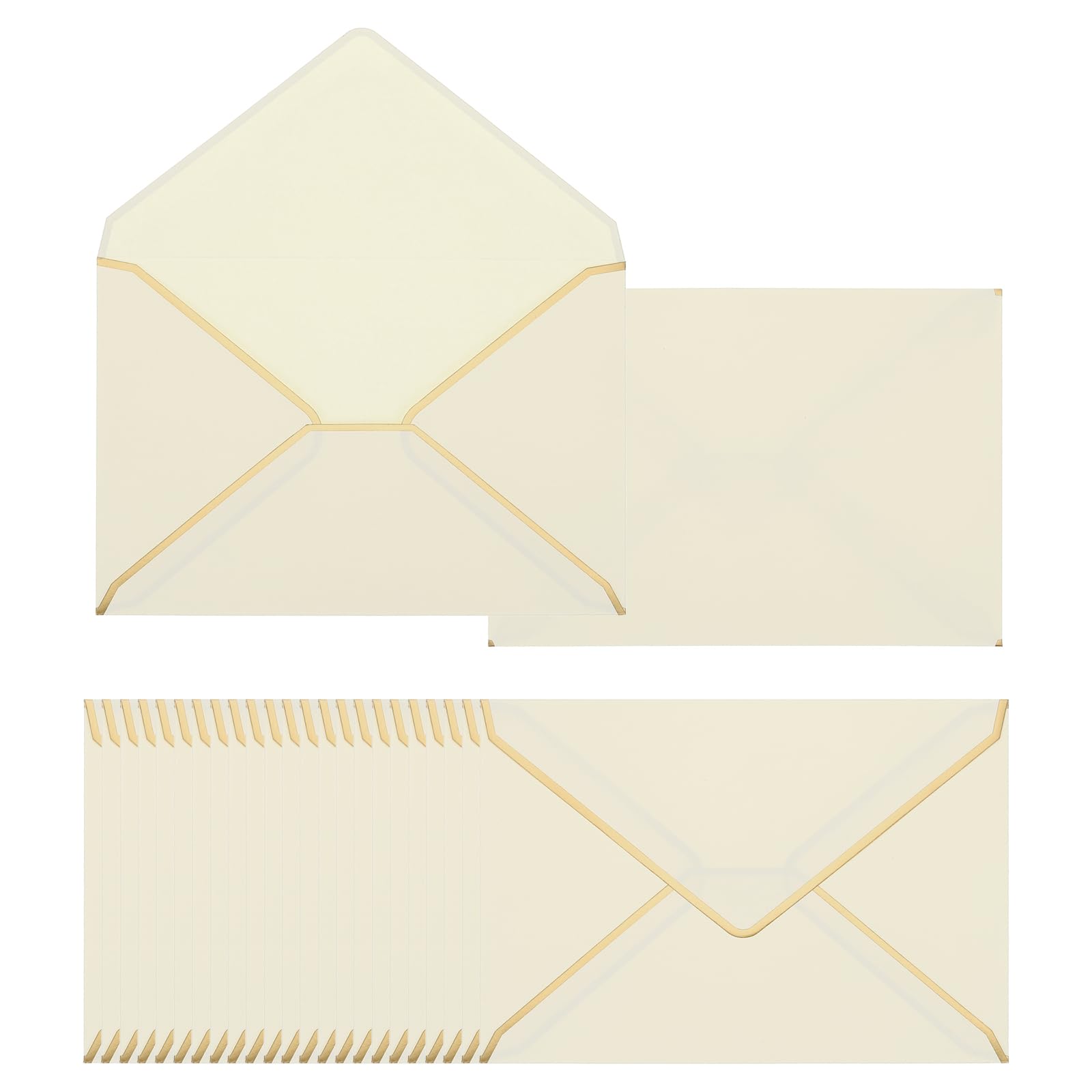 PATIKIL 100 Pack 5 x 7 Envelopes A7 Card Christmas Envelopes V Flap Envelope with Gold Borders for Office Wedding Gift Cards, Invitations, Photos, Graduation (Champagne)