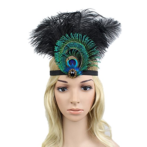 Quesera Women's Beaded Headpiece 1920s Gatsby Flapper Headband Feather Headband