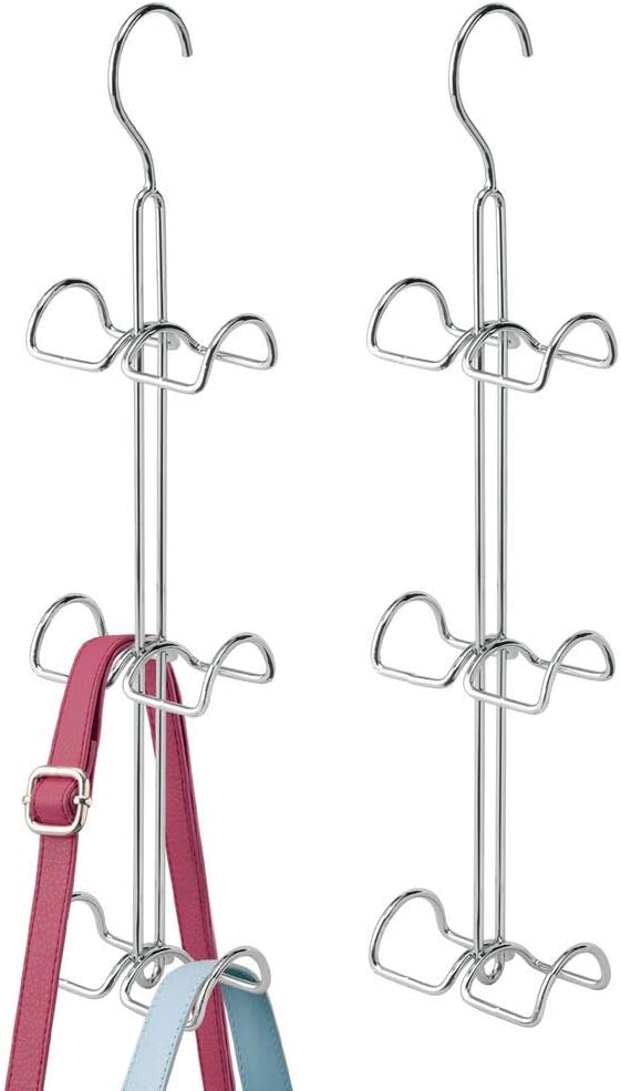 mDesign Set of 2 Handbag Organiser, Over Door Storage for The Wardrobe or Bedroom, Hanging Hooks for Bags Purses