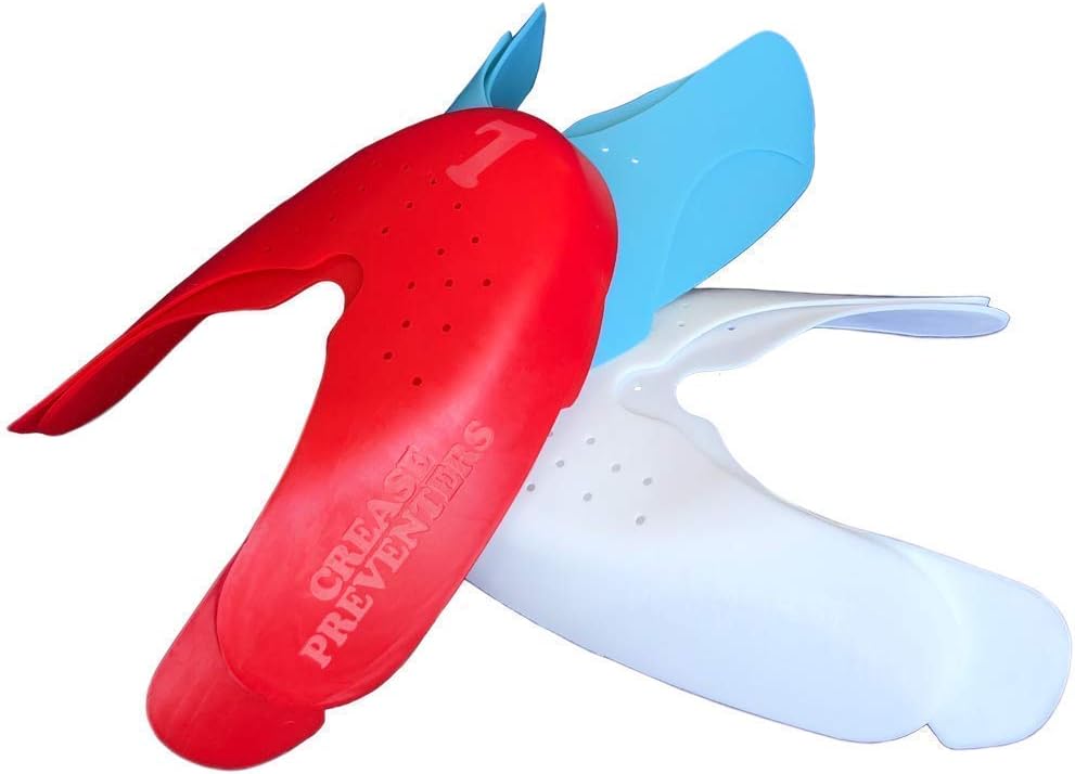 Crease Preventers by Shoe-Vital | 3 PACK Plastic shields for sneaker anti shoe toe box creasing protectors- Shoe Trees - Sizes 6-12 | Red, White, Blue