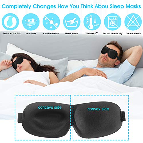 Sleep Mask, with Ice Silk for Men, Women | Adjustable Cold Silk Sleep Eye Mask Blocks 100% of Light | Innovative Total Comfort Design for Best Sleep Ever | Includes 2 Noise Cancelling Ear Plugs