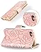 iPhone 8 Case,iPhone 7 Wallet Case,FLYEE Premium Flip Wallet Leather [kickstand] [Emboss Flower] Magnetic Protective Cover with Card Slots and Detachable Wrist Strap for iPhone7 iPhone8 5.5 Inch Pink