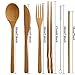 Tatuo 4 Set Bamboo Utensils Flatware Bamboo Travel Cutlery Set Reusable Bamboo Fork Spoon Knife Chopsticks Straws Metal Brush (Army Green, Beige)