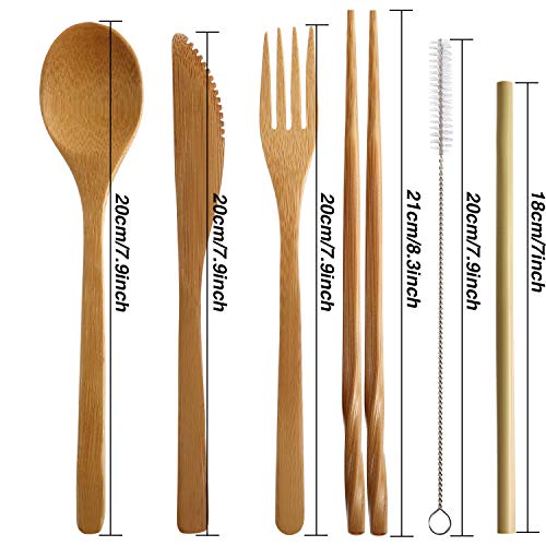 2 Sets Bamboo Cutlery Bamboo Utensils Reusable Flatware Set Bamboo