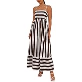 chouyatou Women's Summer Striped Spaghetti Strap Maxi Dress Boho Flowy Swing Back Smocked Beach Sundress