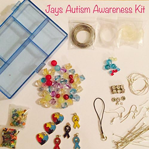 100 Piece Autism Awareness Jewelry Making Bead Variety Kit, Glass, Swarovski Crystals, Tibetan/Sterling Silver,Findings, 4mm-24mm