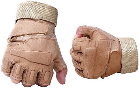 Golovejoy Military Tactical Airsoft Fingerless Gloves Half-finger Outdoor Sports (beige, L)